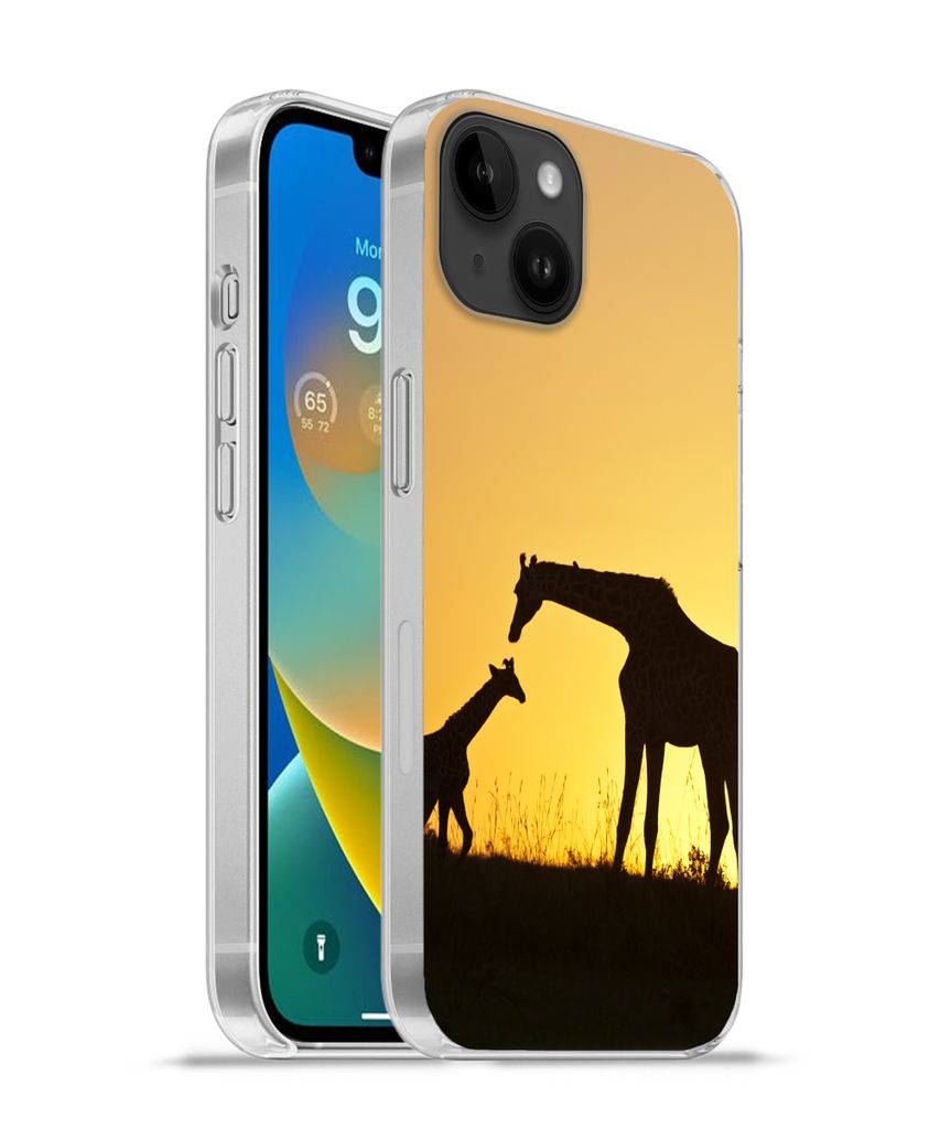 MuchoWow Handyhülle Schutzhülle Hülle für Apple iPhone 14 Plus - Soft case Giraffe - Scherenschnitt - Kalb Silikon Softcase Handy Hülle - Ab...