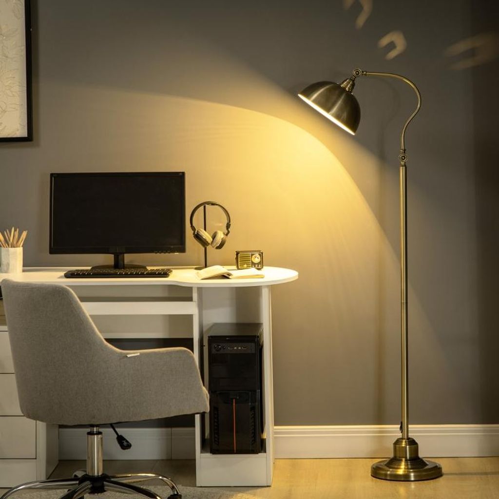 Stehlampe Retro Bogenlampe mit verstellbarem Lampenschirm E27 Messingoptik für Wohnzimmer & Schlafzimmer