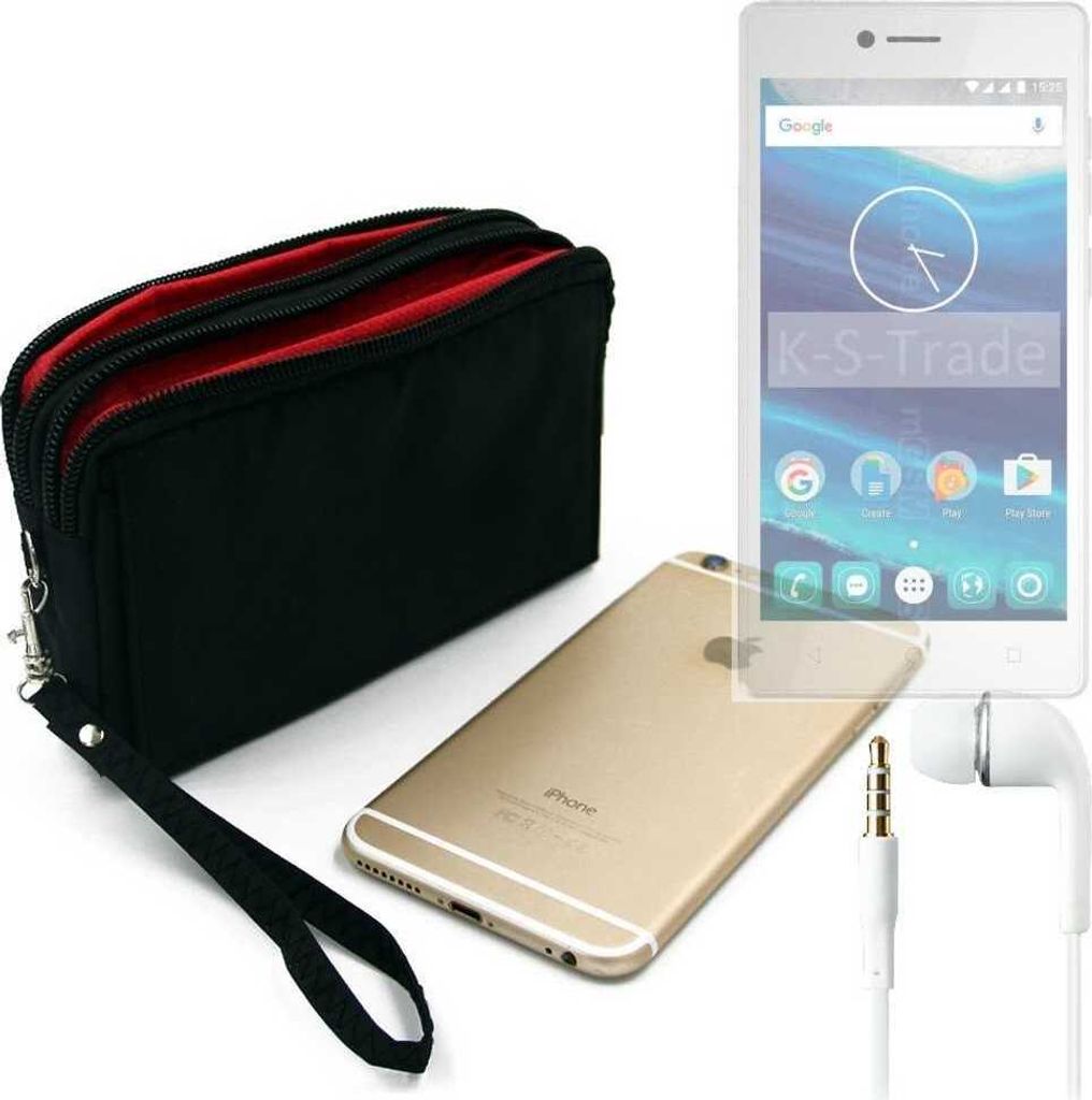 TOP SET kompatibel mit Qilive Q7 5 Handy Hülle Gürteltasche schwarz + Kopfhörer Travel Bag Travel-Case mit Diebstahlschutz praktische Schutz Hülle