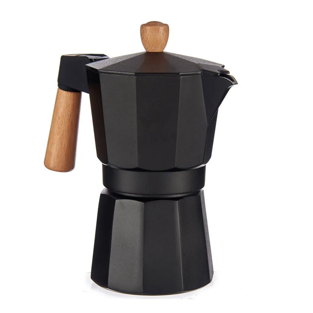 Caffettiera Moka 6 Tazze in Alluminio Alimentare e Legno Naturale