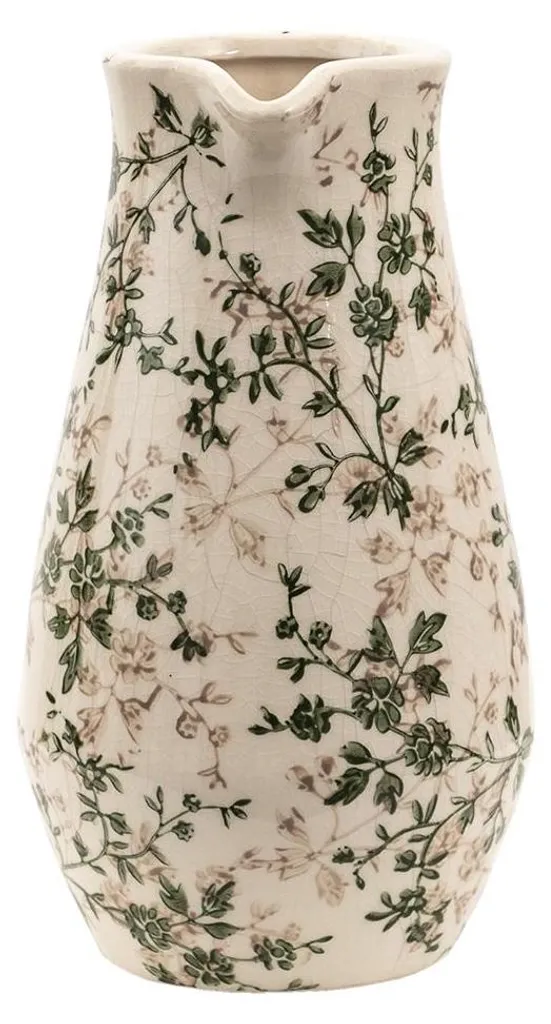 Cache-pot en Céramique Vert Beige à Motif Fleuri - Vase Déco 25 cm Haut - 3