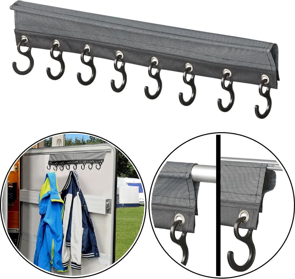 Camping Garderobe mit 8 Haken – Hakenleiste mit Klettband Produktbild 