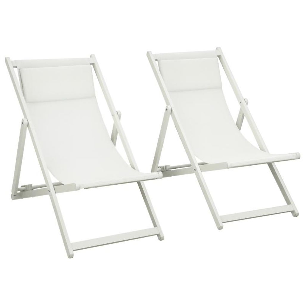 Zwei Sonnenliegen – Gartenliegen – klappbare Outdoor-Liegen – fünffach verstellbare Rücken- und Kopfstütze – 60 x 100 x 85 cm – weiß