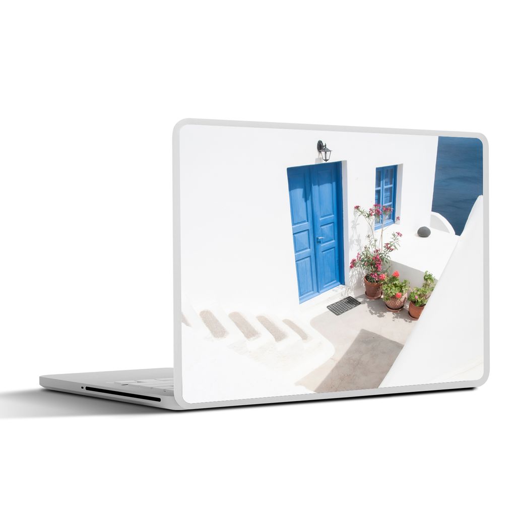 MuchoWow Laptop Aufkleber Sticker Cover Architektur - Blau - Weiß - Tür 40x30 cm - Laptop Dekoration - Selbstklebend