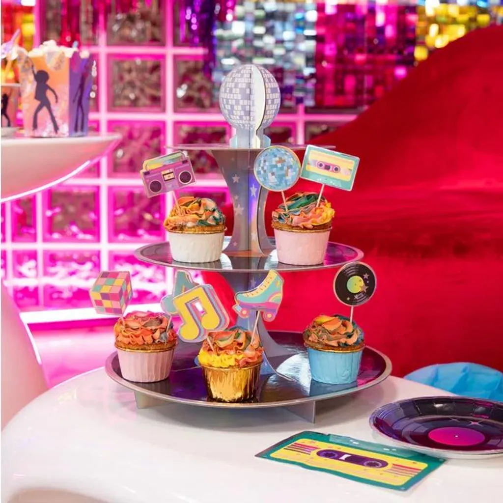 Supporto per muffin cupcakes biscotti retro disco 80s party - 6