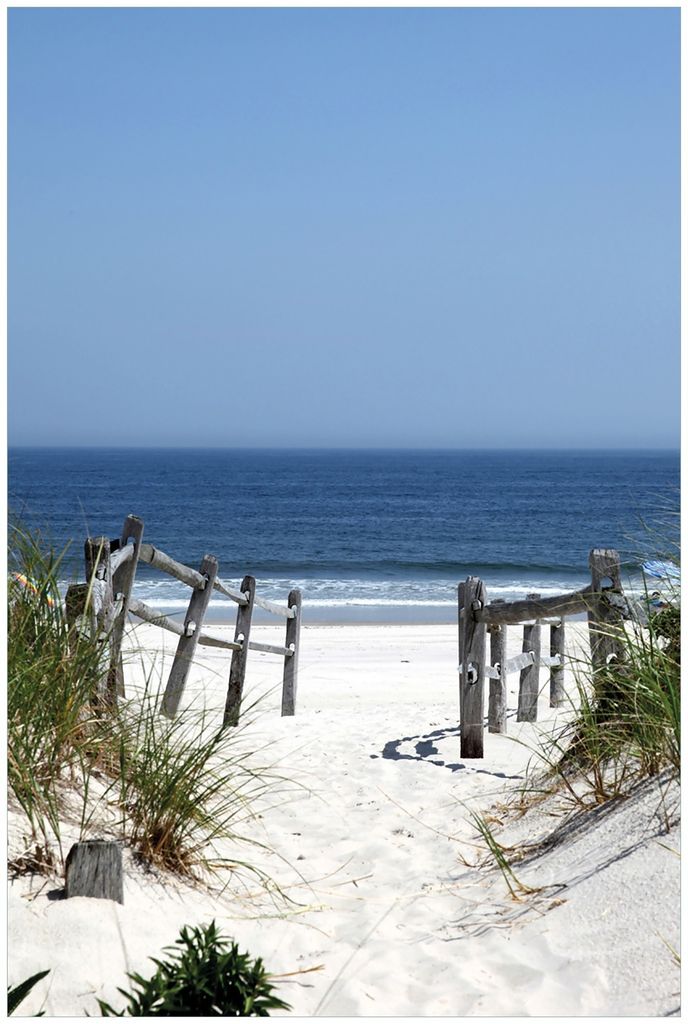 Wallario Premium Glasbild, freischwebende Optik, kräftige Farben, Größe 90 x 60 cm Motiv Blick auf Strand