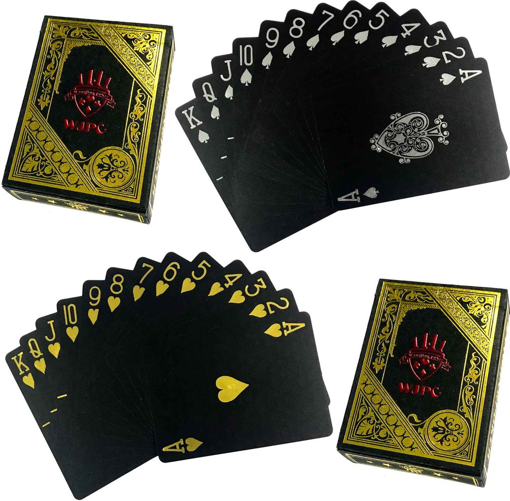 2x 54 Blatt Wasserfeste Premium Plastik Spielkarten Schwarz | Profi Pokerkarten | Kunststoff Poker Skat Karten | Playing Cards