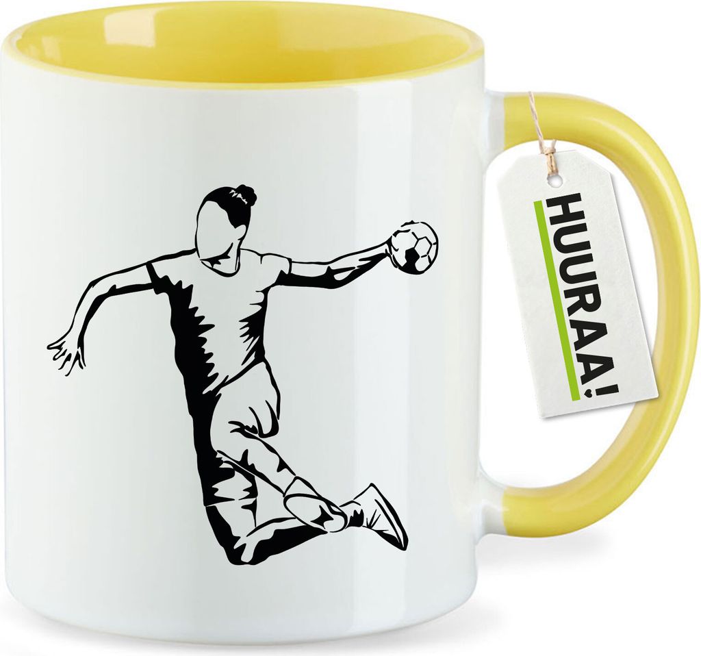 Huuraa Kaffeetasse Handball Silhouette 330ml Gelb Keramik Kaffeebecher Geschenkidee