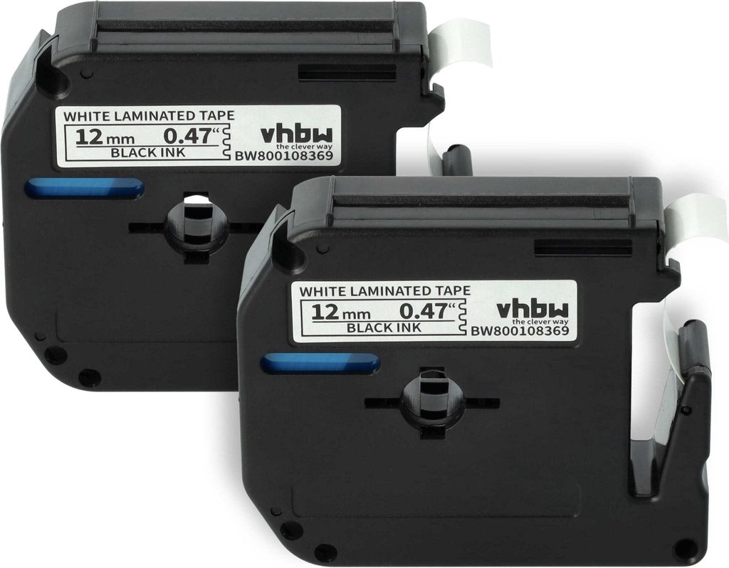 vhbw 2x Schriftband-Kassette kompatibel mit Brother P-Touch 80SCCP, BB4, 90, H100, 80, 85 Etiketten-Drucker 8m x 12mm Schwarz auf Weiß, Kunststoff