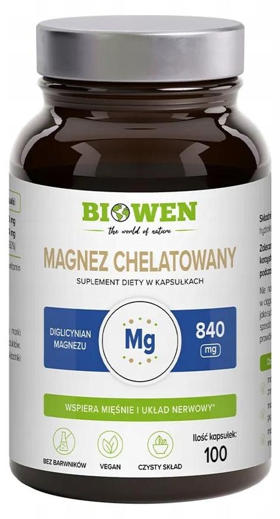 Suplement diety Biowen Magnez chelatowany diglicynian magnezu 840mg 100kaps