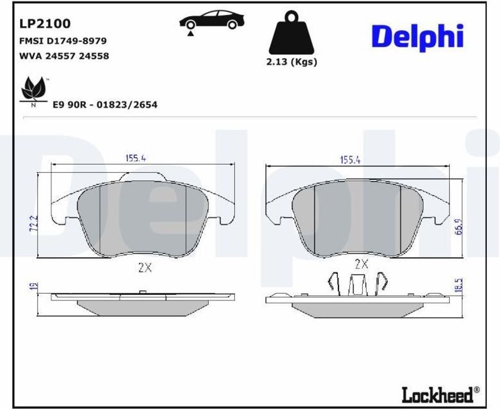 DELPHI Bremsbeläge Satz Vorne Bremsklötze passend für PEUGEOT 5008 (0U, 0E) LP2100
