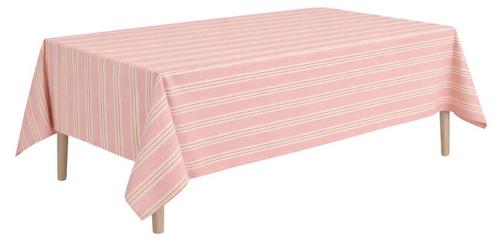 Mica Decorations Evie Gestreifte Tischdecke Stoff für Esstisch - Tischdecke Abwaschbar 250 x 140 cm - table cloth - Rosa