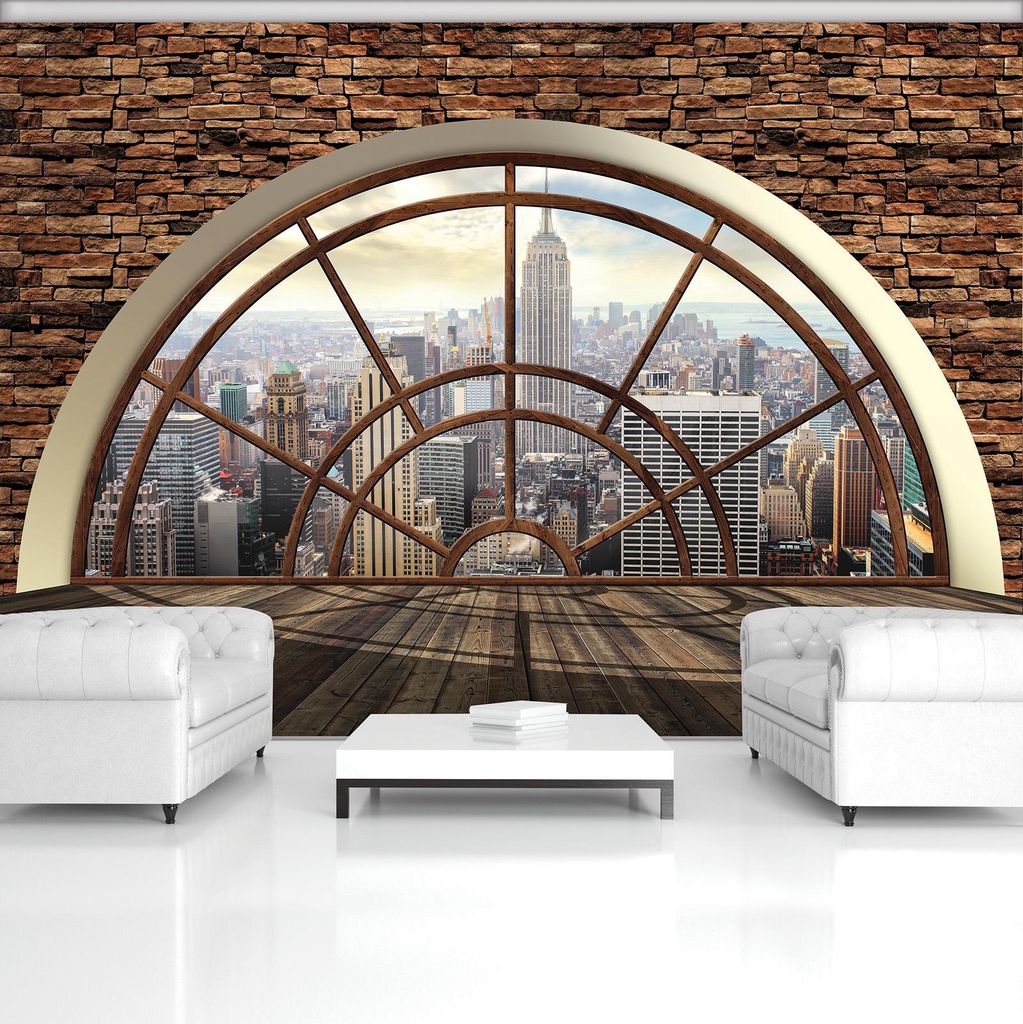 Vlies Fototapete Großes Fenster Wand Blick auf die Stadt New York (416cm x 254cm - 4 Bahnen) Wohnzimmer Schlafzimmer Wandtapete Tapete Latexdruck...