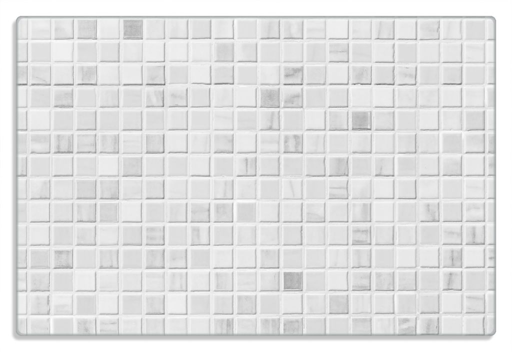 Wallario Frühstücksbrettchen aus Glas 20 x 30 cm mit rutschfesten Füßen, Motiv Fliesen im Bad weiß-grau