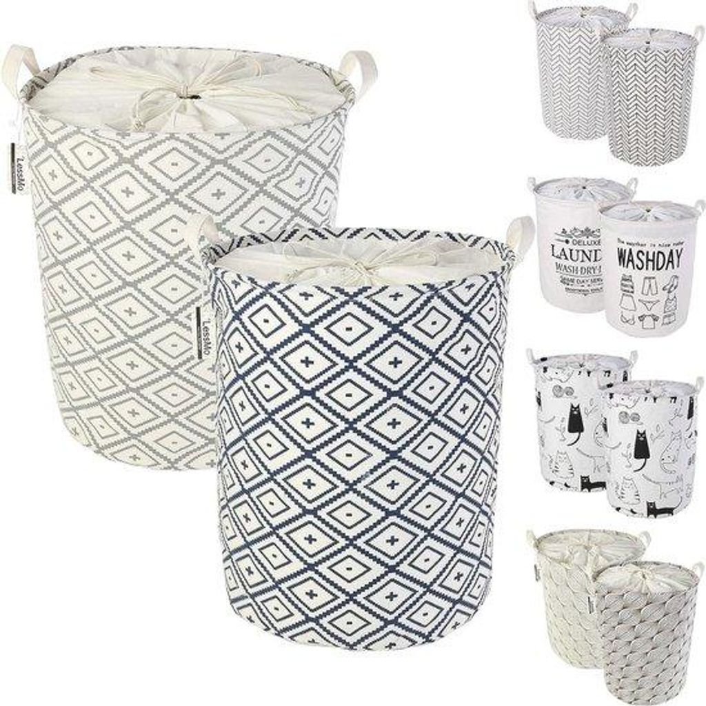 Wasmand met trekkoord, opbergsorteerder, inklapbare pop-up-wasmanden, waterdicht rond katoenen linnen, 2 stuks, verdikt 49 cm, groot
