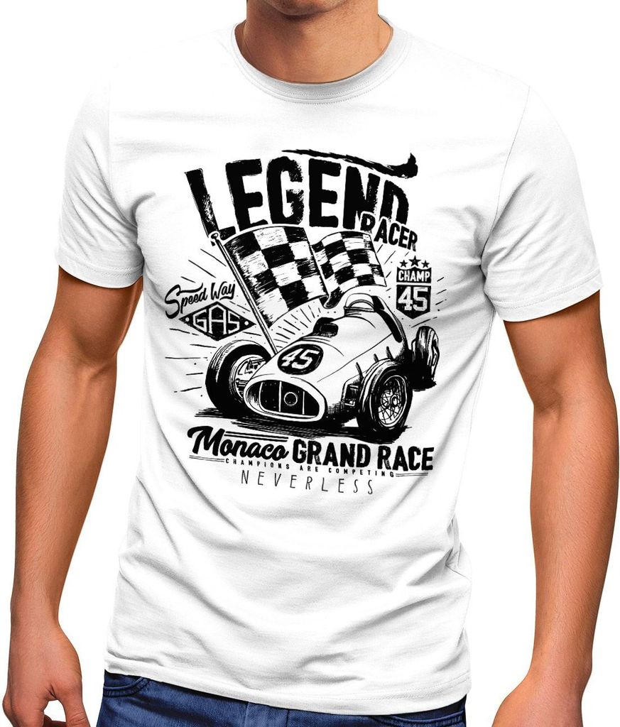 Herren T-Shirt Auto Rennen Legend Racer Hotrod Oldschool Oldtimer Fashion Streetstyle Neverless weiß XXL