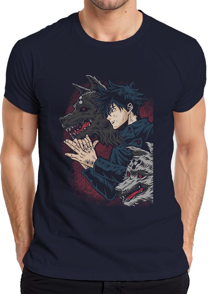 Wolfsbeschwörer Anime Shikigami Dämonenwolf düster Geschenk Herren T-Shirt, Navy, XXL