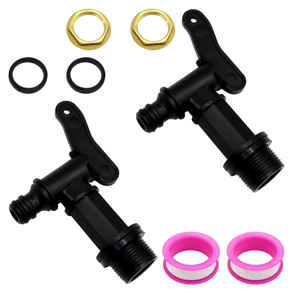 2 Stück Wasserhahn für Regentonne 3/4 Zoll Kunststoff mit Dichtung und Kontermutter