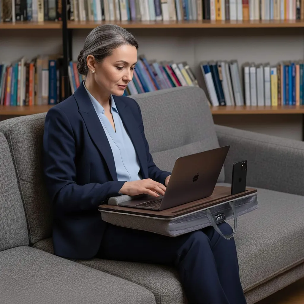 Support Ordinateur Portable Genoux avec Coussin Ergonomique et Pochette