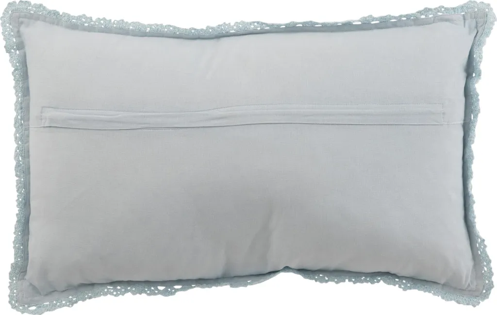 J-Line Coussin Rectangulaire Dentelle en Coton Bleu Style Chic 40x60cm