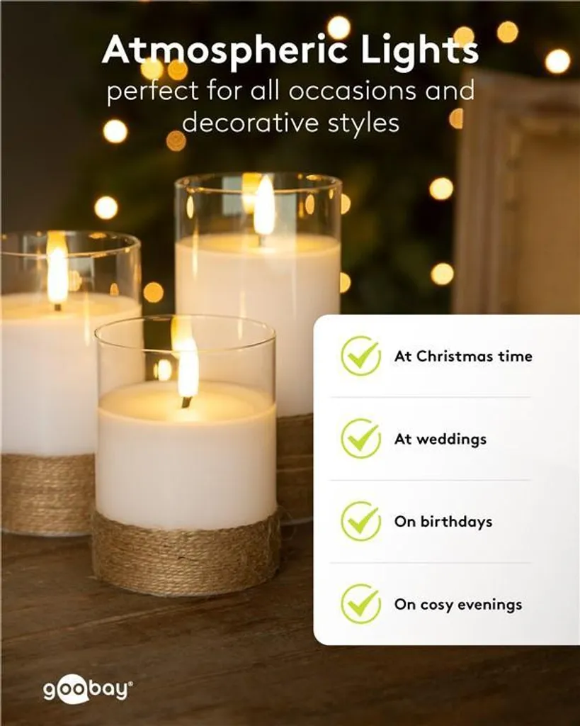 Goobay 77773: 3 Candele LED Vetro e Vera Cera - Risparmio e Durata - 17
