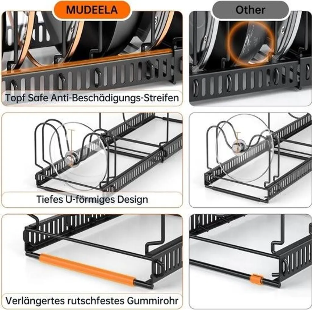 Support extensible pour couvercles et casseroles - 10 compartiments - 2