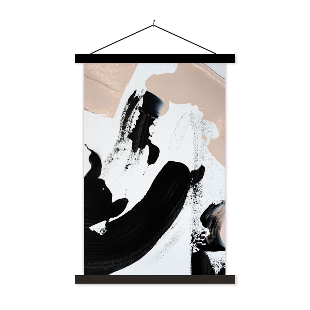 MuchoWow Textilposter Schwarz - Abstrakt - Design 120x180 cm mit schwarzem Rahmen - Fotos