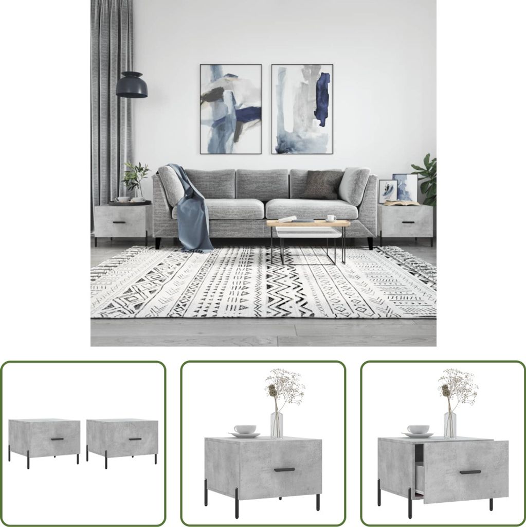 The Living Store Couchtische 2 Stk. Betongrau 50x50x40 cm Holzwerkstoff