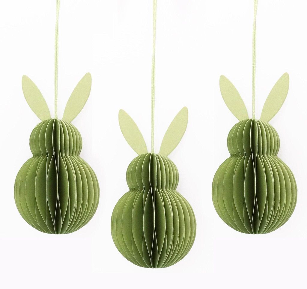 Honeycomb Hase grün 3er-Set – Hänger aus Papier/Pappe 10 cm hoch – Osterdeko in Wabenoptik zum Aufhängen für Frühling, Fenster oder Zweige...