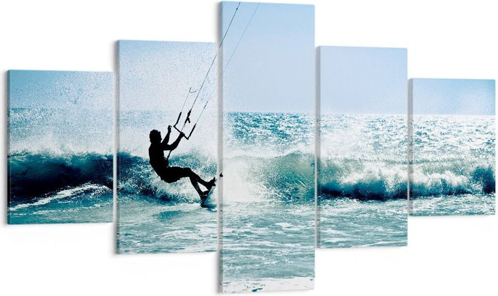 Bild auf Leinwand - Leinwandbild - Drachen-Surfen Wasser Ozean - 125x70cm - Wand Bild - Wanddeko - Leinwanddruck - Bilder - Kunstdruck - Wanddekora...