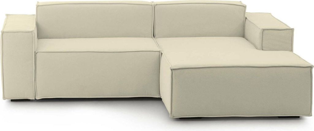 Festes Sofa Dlorenz, Modulares 2-Sitzer-Sofa mit rechter Halbinsel, 100% Italy, Modernes Sofa aus Stoff, Cm 220x170h70, Beige