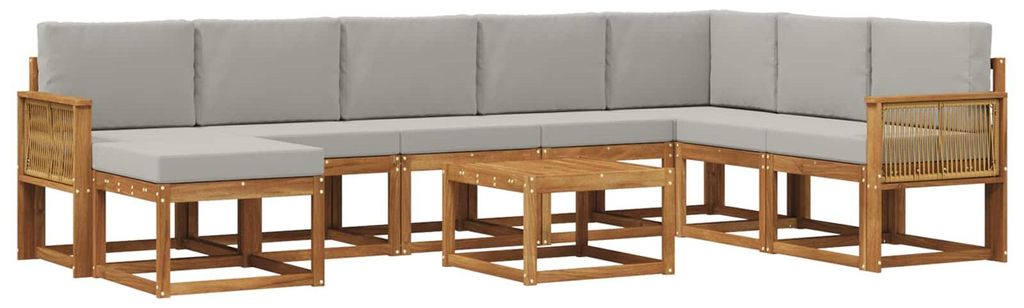 vidaXL Outdoor-Sofagarnitur mit Kissen 9 pcs Natürlich und Hellgrau