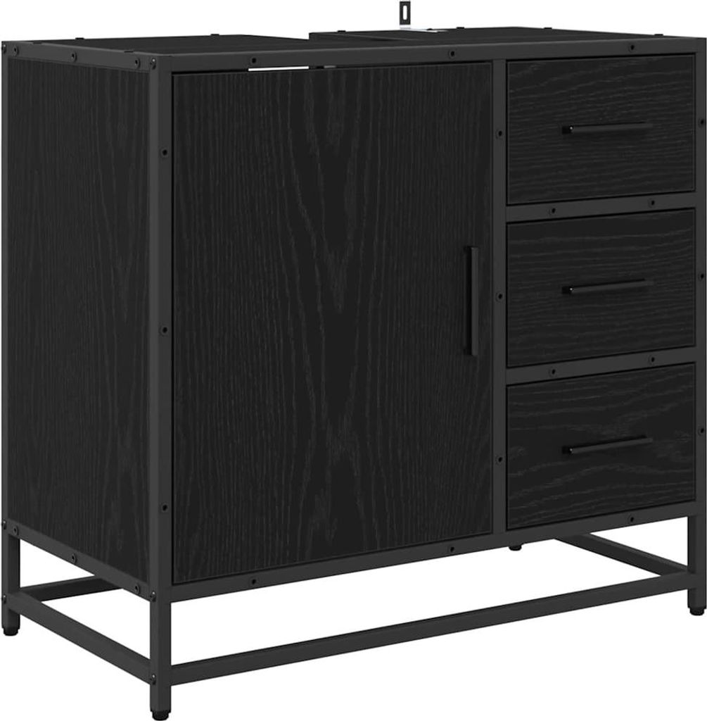 vidaXL Badezimmerschrank mit Tür Schwarz Eichen-Optik 65 x 33 x 60 cm