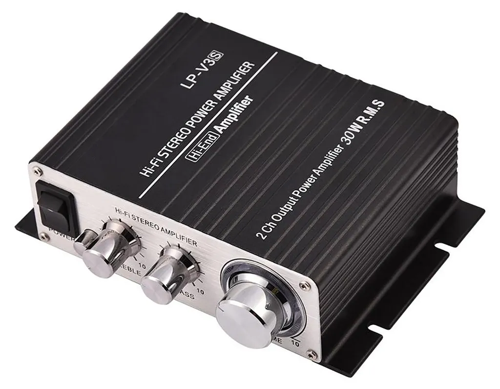 Mini amplificateur audio stéréo Hi-Fi 2 canaux noir pour voiture 12V