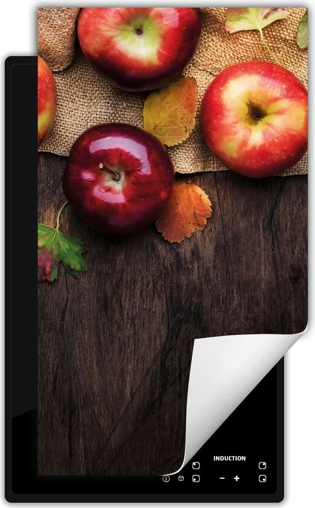 DarHaus Herdabdeckplatte 1 teilig 30x52 cm Anti Rutsch Matte Aufrollbar, holz - Äpfel