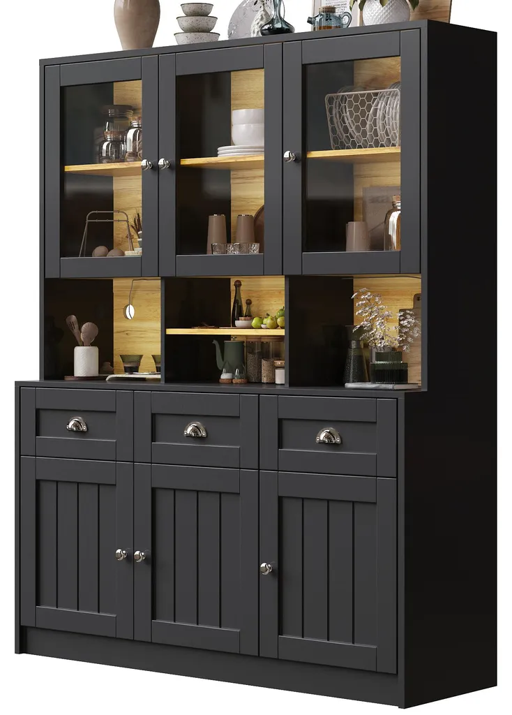 Buffet de cuisine complet avec éclairage LED et niche pour micro-ondes - 5