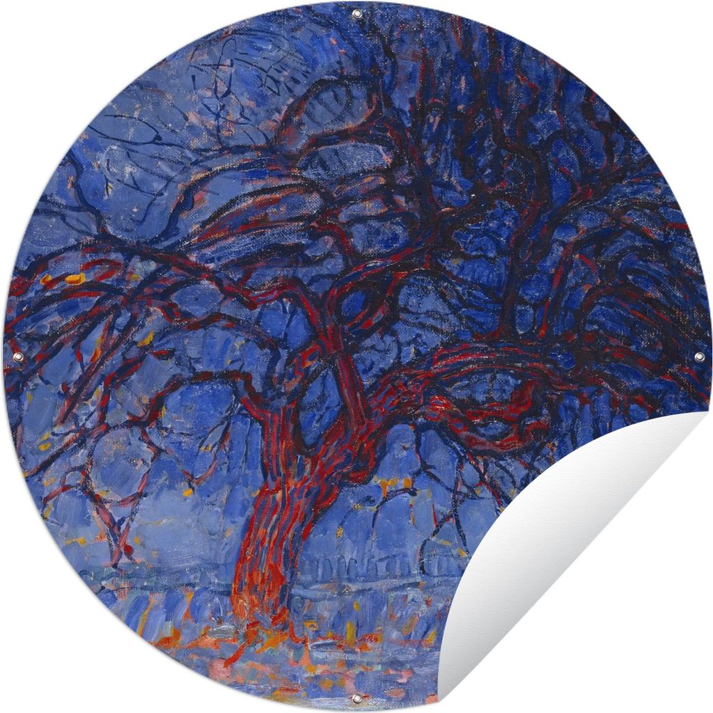 MuchoWow Gartenposter Outdoor-Poster Rund Roter Baum - Piet Mondrian Ø 90 cm Gartendeko Rundes Poster draußen