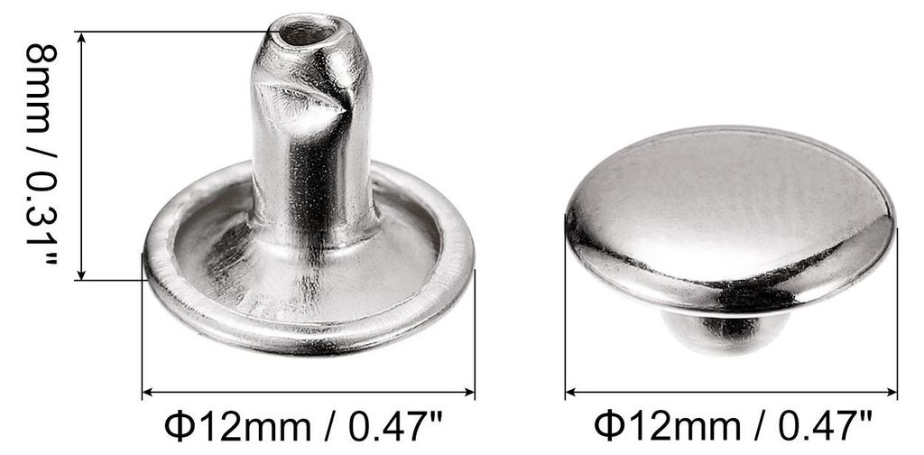 100 Sets Ledernieten, 12x8mm Doppelt Kappe Nieten Metallnieten Runde Nieten Hohlnieten Niete fš¹r Lederhandwerk Reparatur DIY Geldb?rsen Gš¹rte...