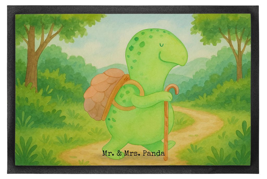 Mr. & Mrs. Panda Schmutzfangmatte Schildkröte Wanderer Design 40 x 60 cm - Weiß - Geschenk, Motivationsspruch, Entpannt, teppichmatte, Bodenvorle...