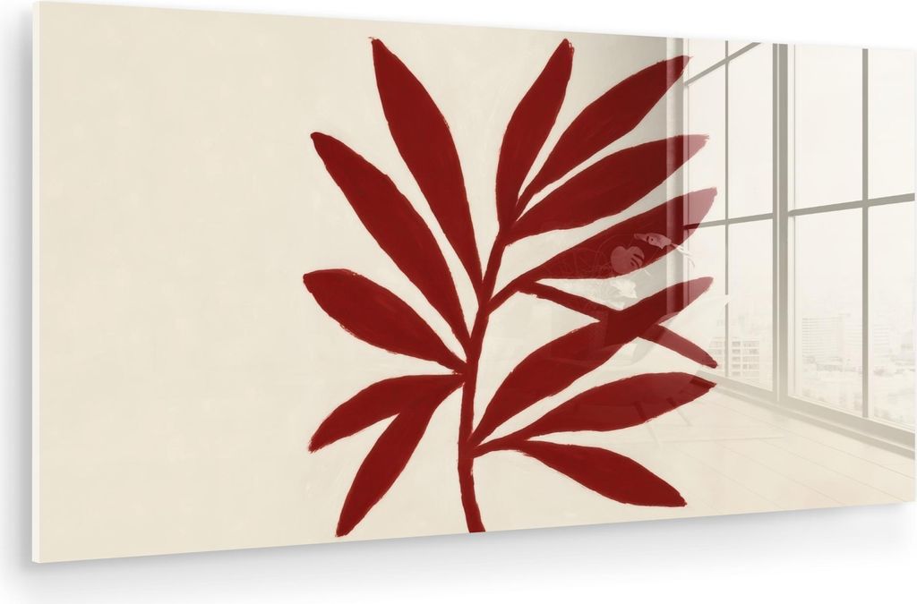MuchoWow Glasbilder - Bilder auf Wandbild - Foto auf Glas Zweig - Blätter - Rot 80x40 cm Wanddekoration aus Glas - Acrylglasbild - Acrylbilder - W...