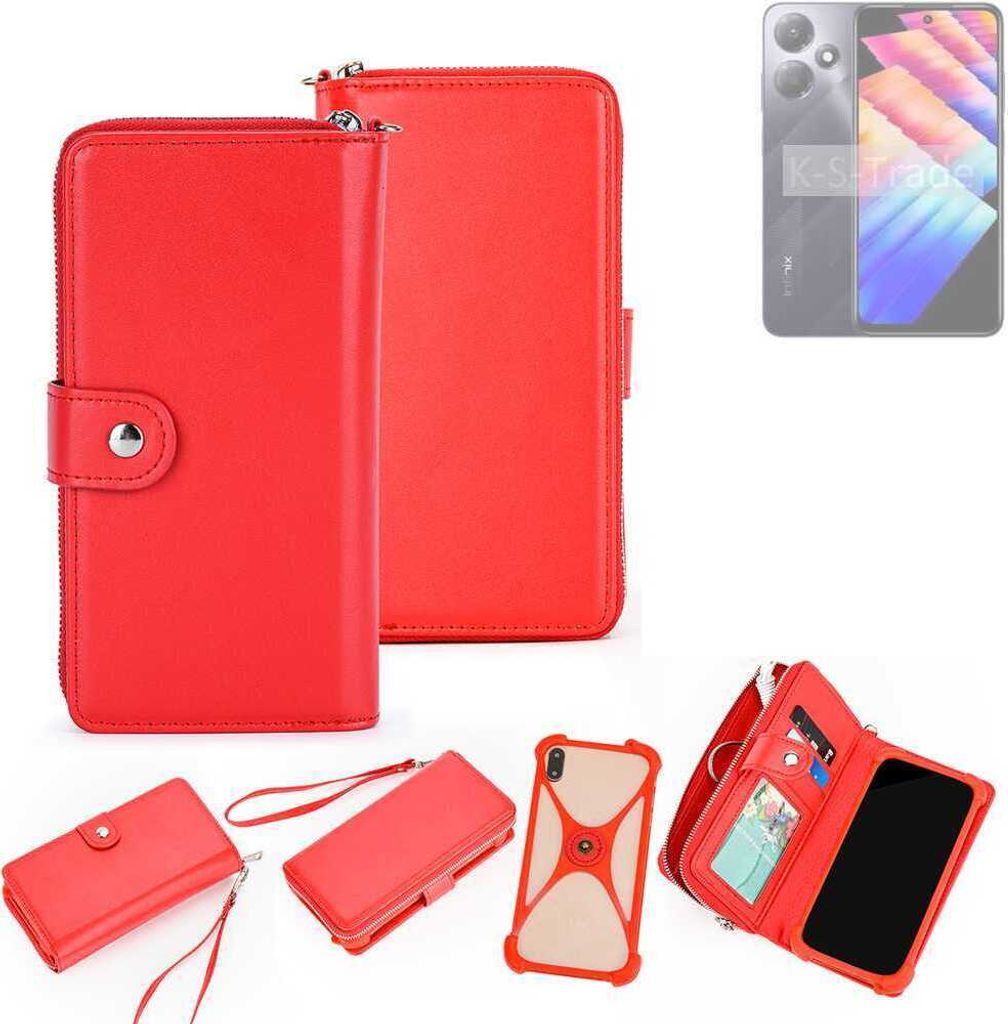 K-S-Trade 2in1 Schutzhülle Portemonnee Handyhülle mit Bumper kompatibel mit Infinix Hot 30 Play Hülle Case Etui Geldbörse Smartphone rot (1x)