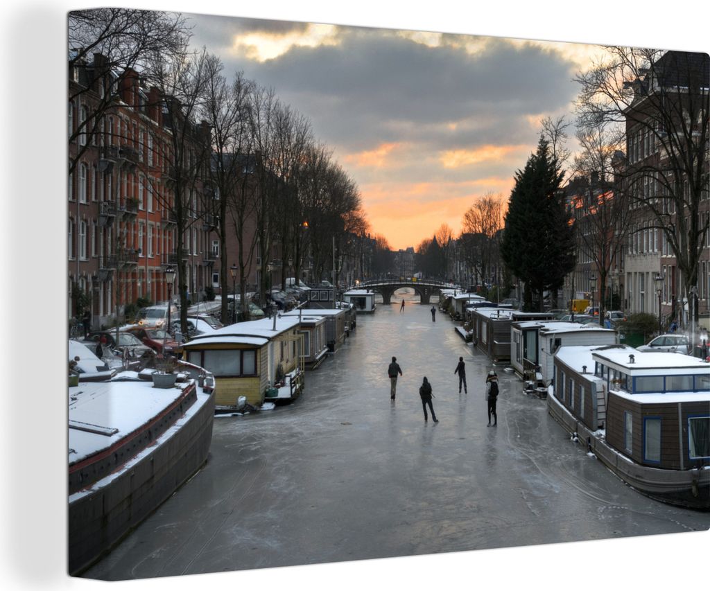 OneMillionCanvasses - Leinwandbilder - 140x90 cm, Amsterdam - Schlittschuhlaufen - Winter, Wandbilder Kunstdruck Wanddekoration - Foto auf Leinwa...