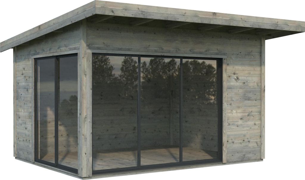 Palmako Gartenhaus Andrea 11,2 m² Slide Plus mit Isolierglas-Schiebetür - 44 mm Grau tauchgrundiert