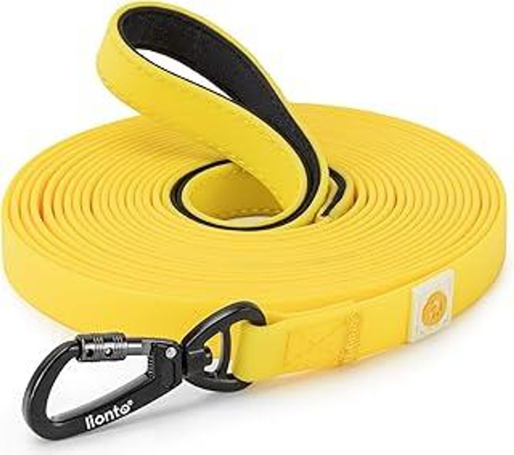 lionto wetterfeste Schleppleine mit 360° Sicherheitskarabiner, 20 m, mit Tasche & gepolsterter Handschlaufe, robuste Hundeleine aus Nylongewebe mi...