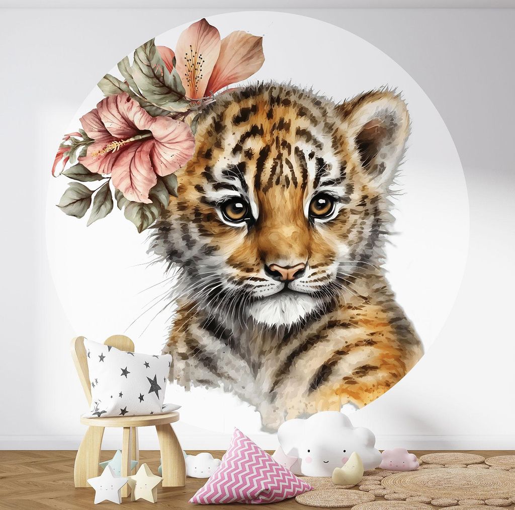 Runde Tapete / Kreis Kinderzimmer – Lumaléa – Baby Tiger – Premium-Papier 185 g, abwaschbar – Durchmesser 90 cm