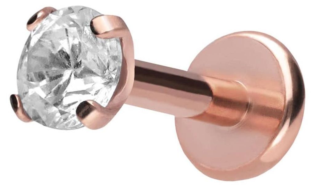 Ohrpiercing, Nasenpiercing Titan Labret mit Push Fit EINGEFASSTER KRISTALL RoséGold Stablänge: 8mm | Stabstärke: 1,2mm | Kristallgröße: 3mm