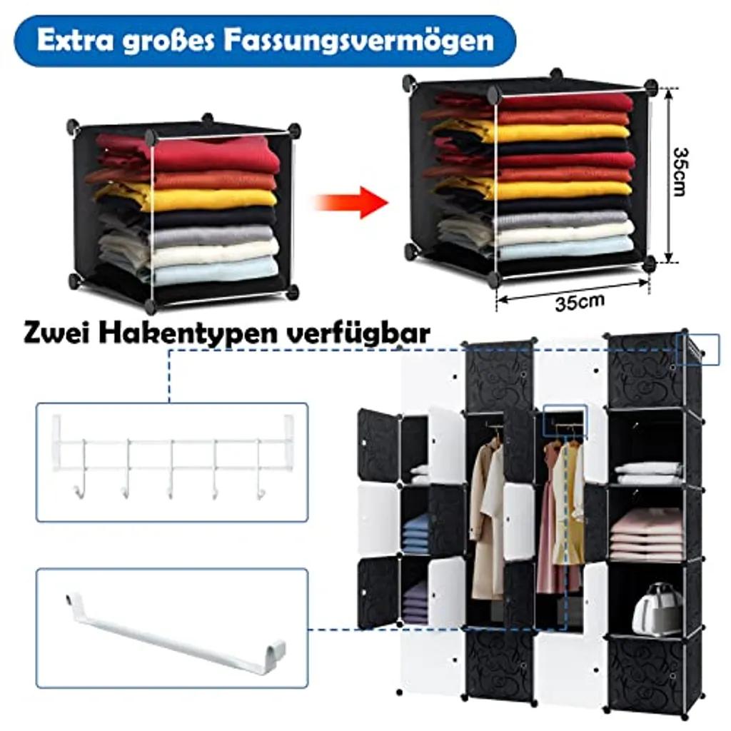 Dressing Modulable DIY pour Chambre : Armoire 20 Compartiments Noire - 5