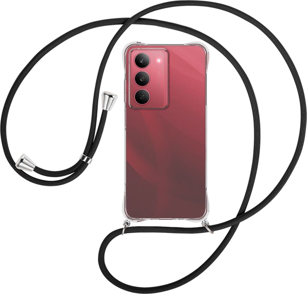 Handykette Backcover-Schutzhülle mit Band (Metall silberfarben) für Realme 14X 5G - schwarz