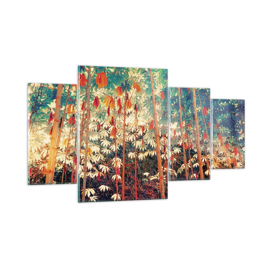 Bilder auf glas - 4 Teile - Pflanzen tropisch orange - 160x90cm - Glasbilder - Wandbilder - Bilder - zum Aufhängen bereit - Wanddekoration aus Gla...