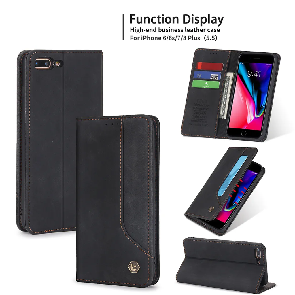 Custodia Urban Retro iPhone 8 Plus - Portafoglio Nero in Eco-Cuoio